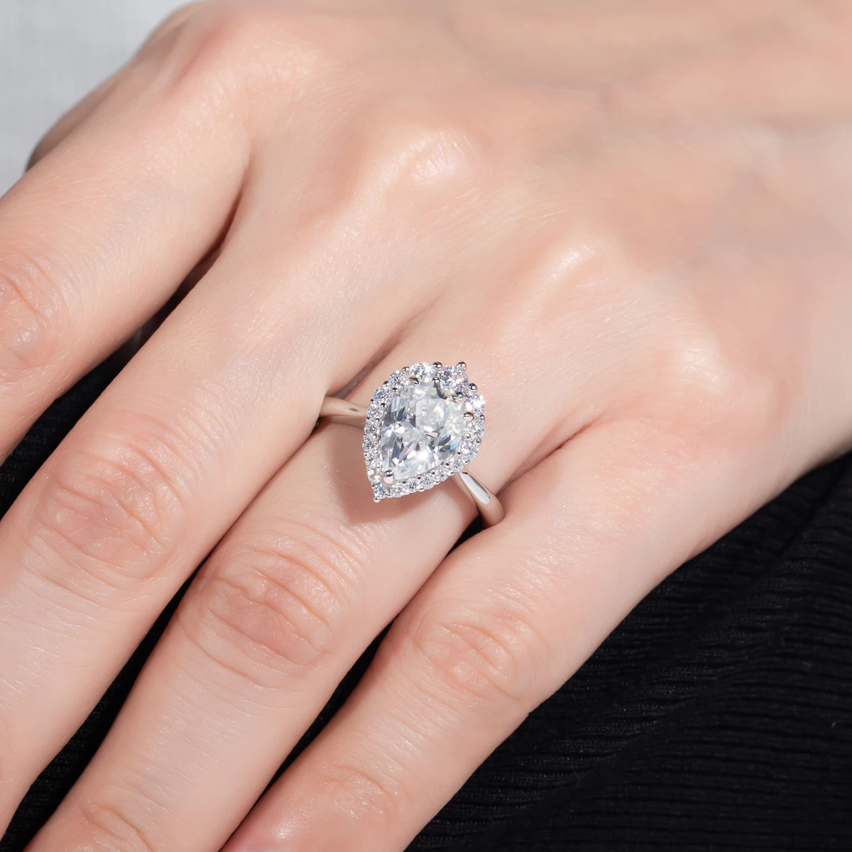 Halo Pear Moissanite Ring