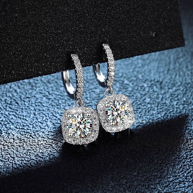 18k White Gold Plated Brilliant Moissanite Earrings