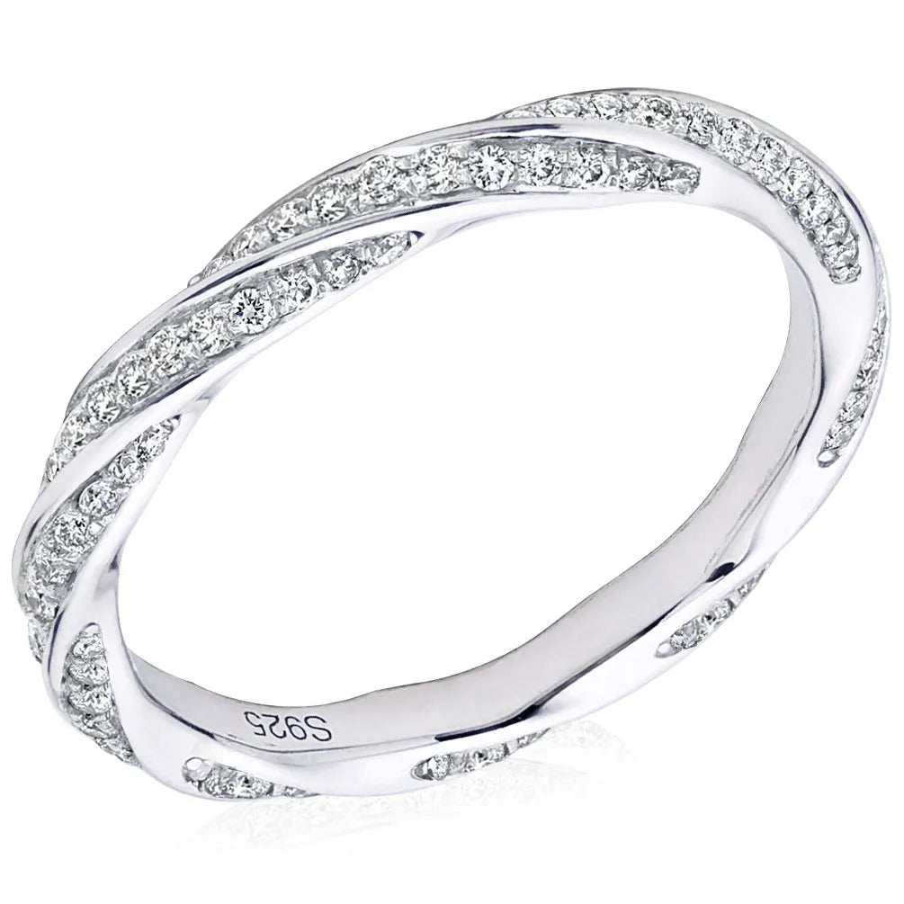 Braided Wedding Ring 200 Moissanite Points 18k White Gold Plated Silver