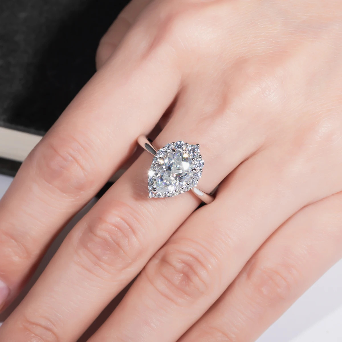 Halo Pear Moissanite Ring