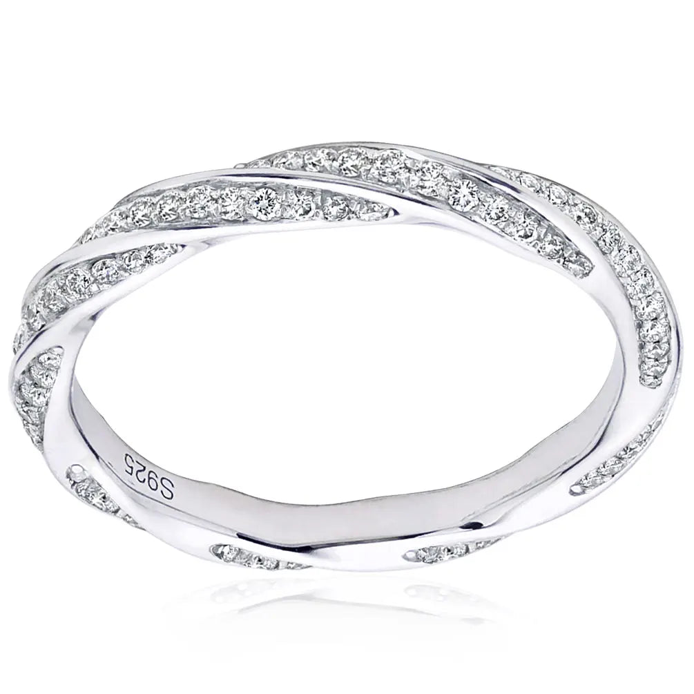 Braided Wedding Ring 200 Moissanite Points 18k White Gold Plated Silver