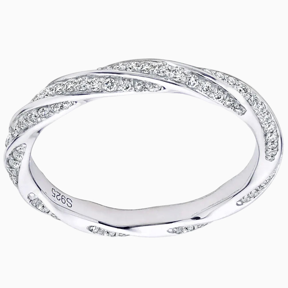 Braided Wedding Ring 200 Moissanite Points 18k White Gold Plated Silver