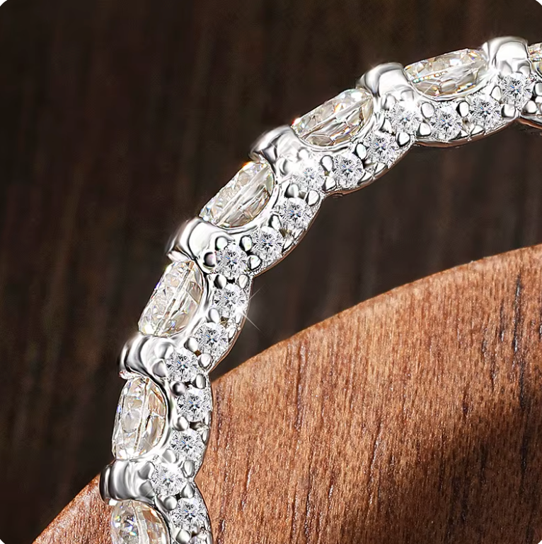 Wedding Ring Studded with 250 Moissanite Points in 925 Silver