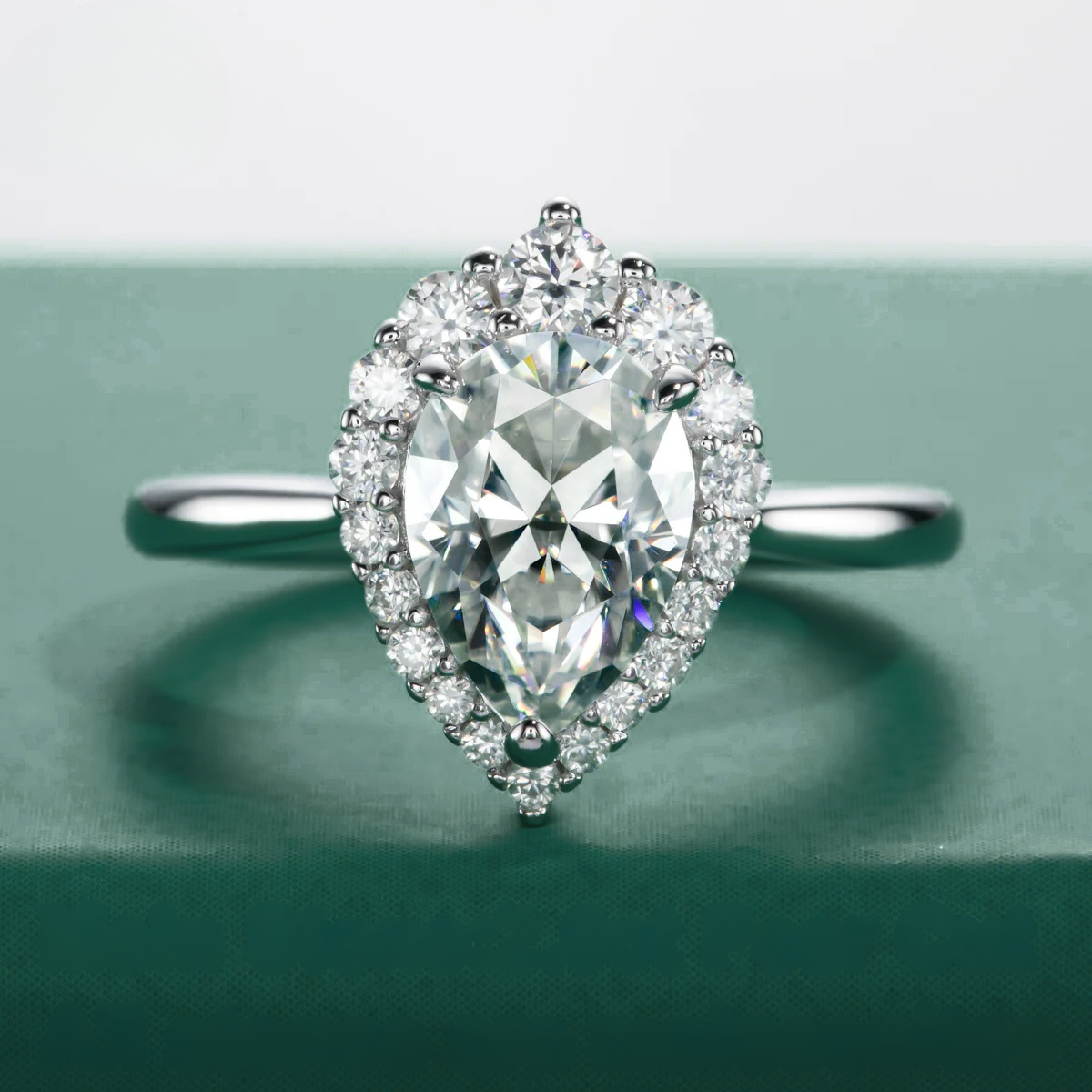 Halo Pear Moissanite Ring