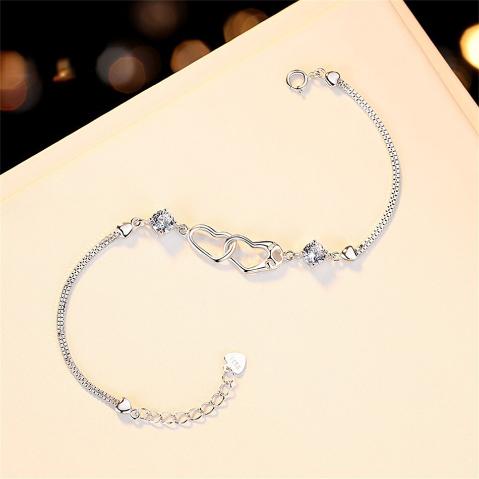 Moissanite Love Bracelet and 14k White Gold Plated Silver