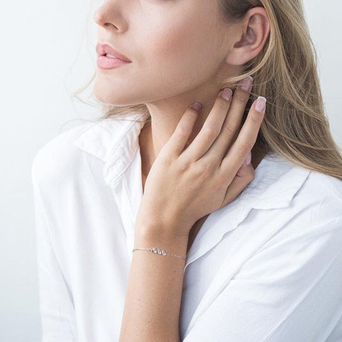 Three Marias Bracelet with Moissanites and 14k White Gold Plated Silver