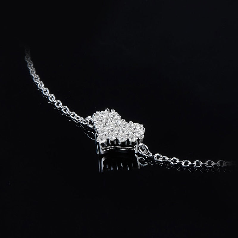 Moissanite Heart Bracelet and 14k White Gold Plated Silver