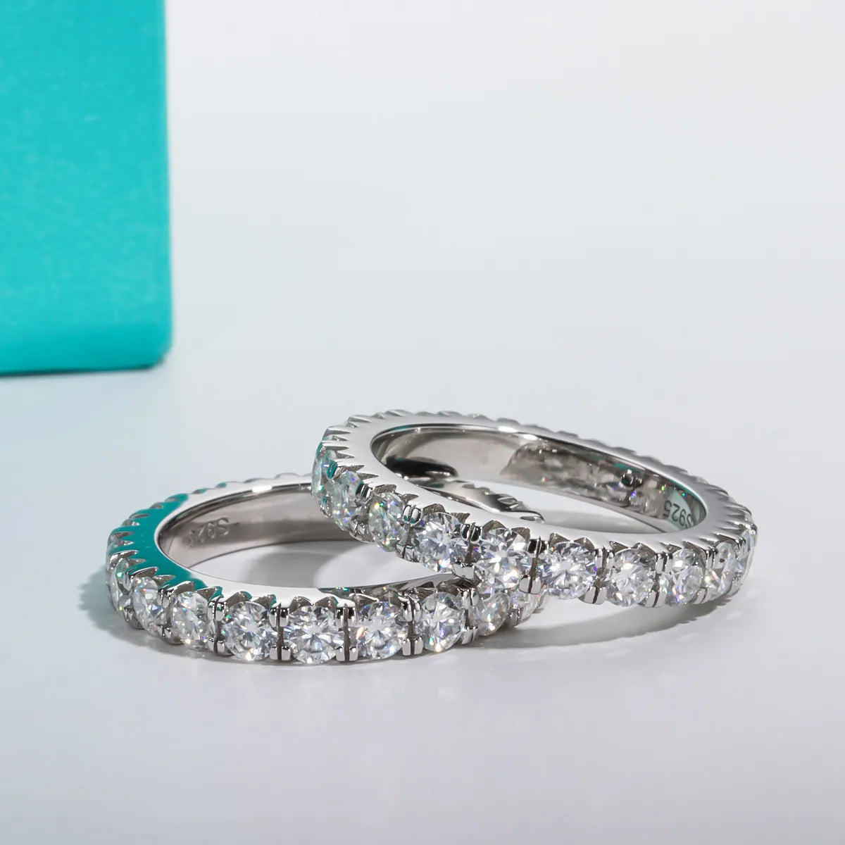 200 Points Moissanite Wedding Ring in 18k White Gold Plated Silver