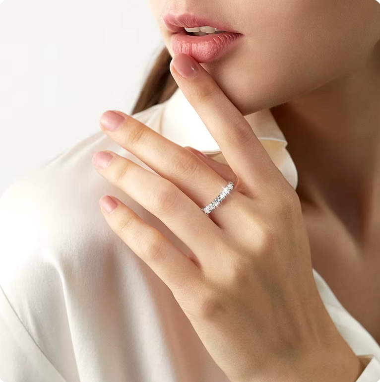 Wedding Ring Studded with 250 Moissanite Points in 925 Silver