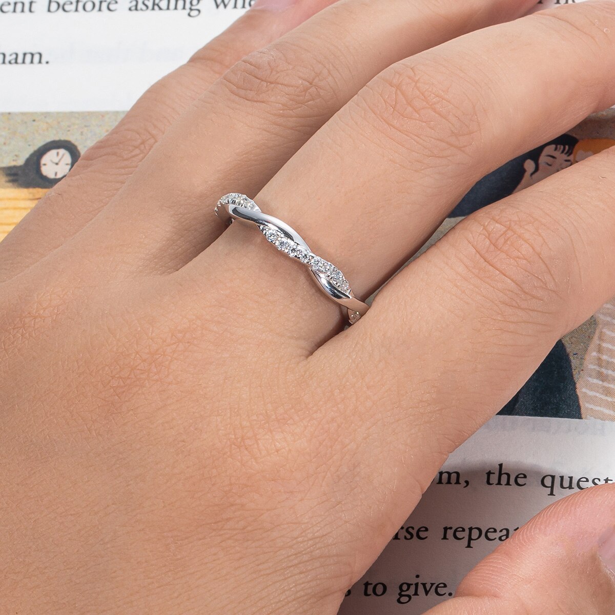 Half Cross Moissanite Wedding Ring