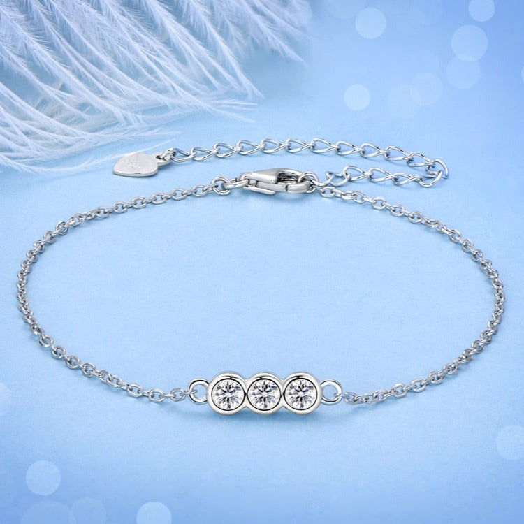 Three Marias Bracelet with Moissanites and 14k White Gold Plated Silver
