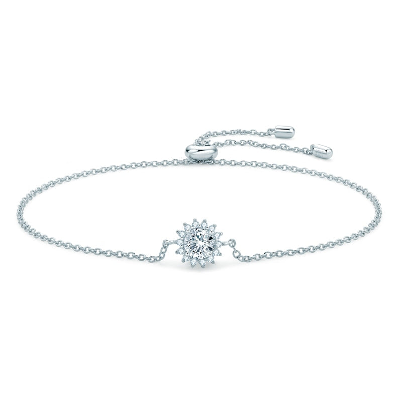 Bracelete Raio de Sol com moissanites e prata banhada a ouro branco 18K.