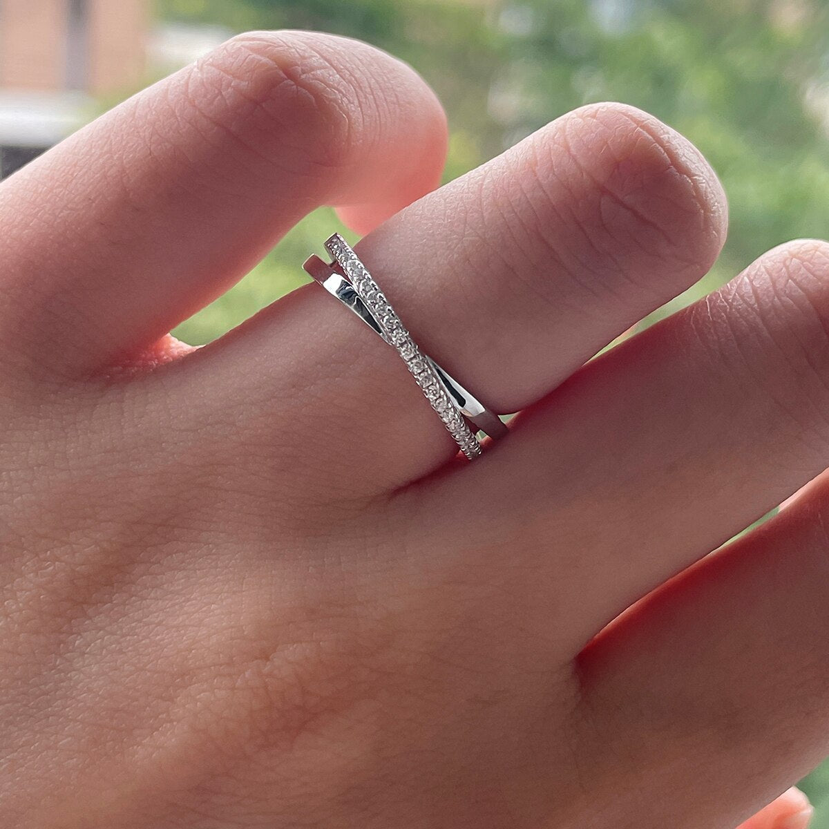 Half Moissanite Cross Wedding Ring