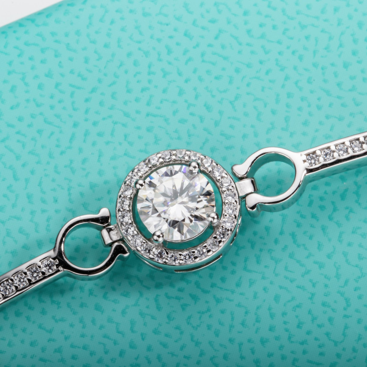 Brilliant Crown Bracelet with Moissanites and 18k White Gold Plated Silver