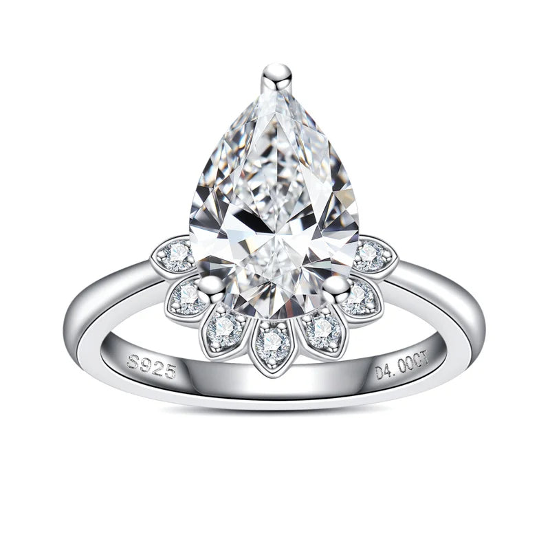 Flower Pear Moissanite Ring