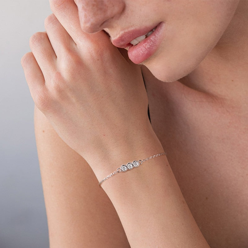 Three Marias Bracelet with Moissanites and 14k White Gold Plated Silver