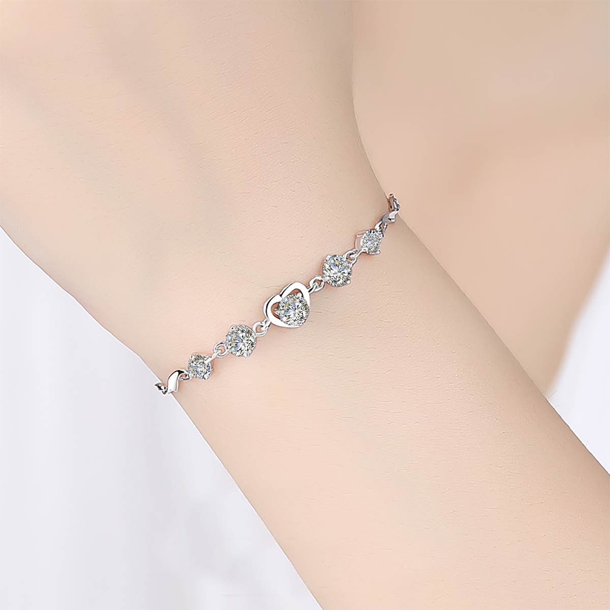 Unique Passion Bracelet with Moissanites and 18k White Gold Plated Silver