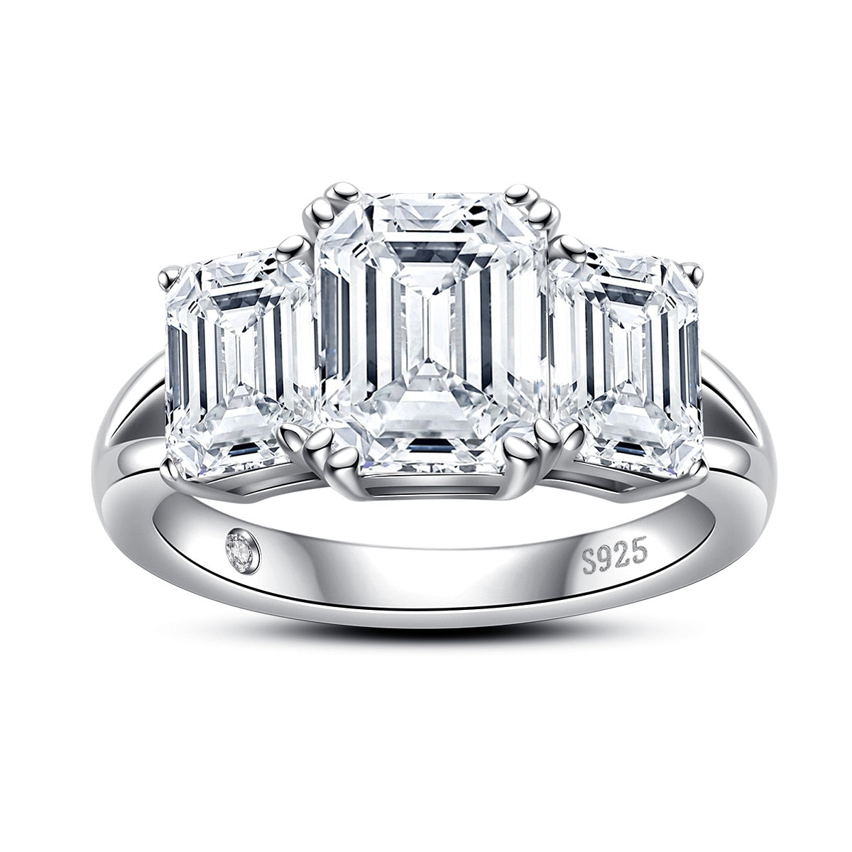 Trilogy Emerald Moissanite Ring