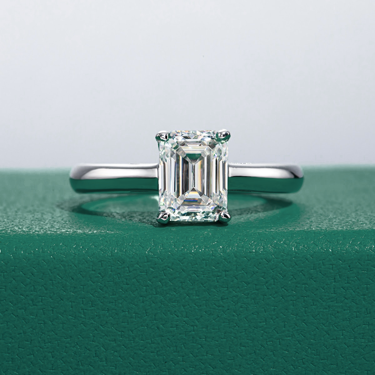 Emerald Moissanite Solitaire Ring