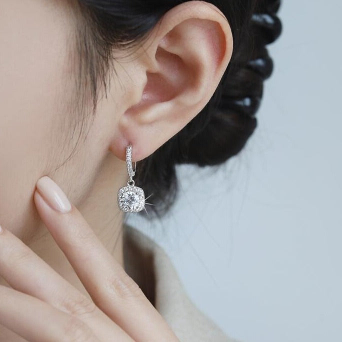 18k White Gold Plated Brilliant Moissanite Earrings