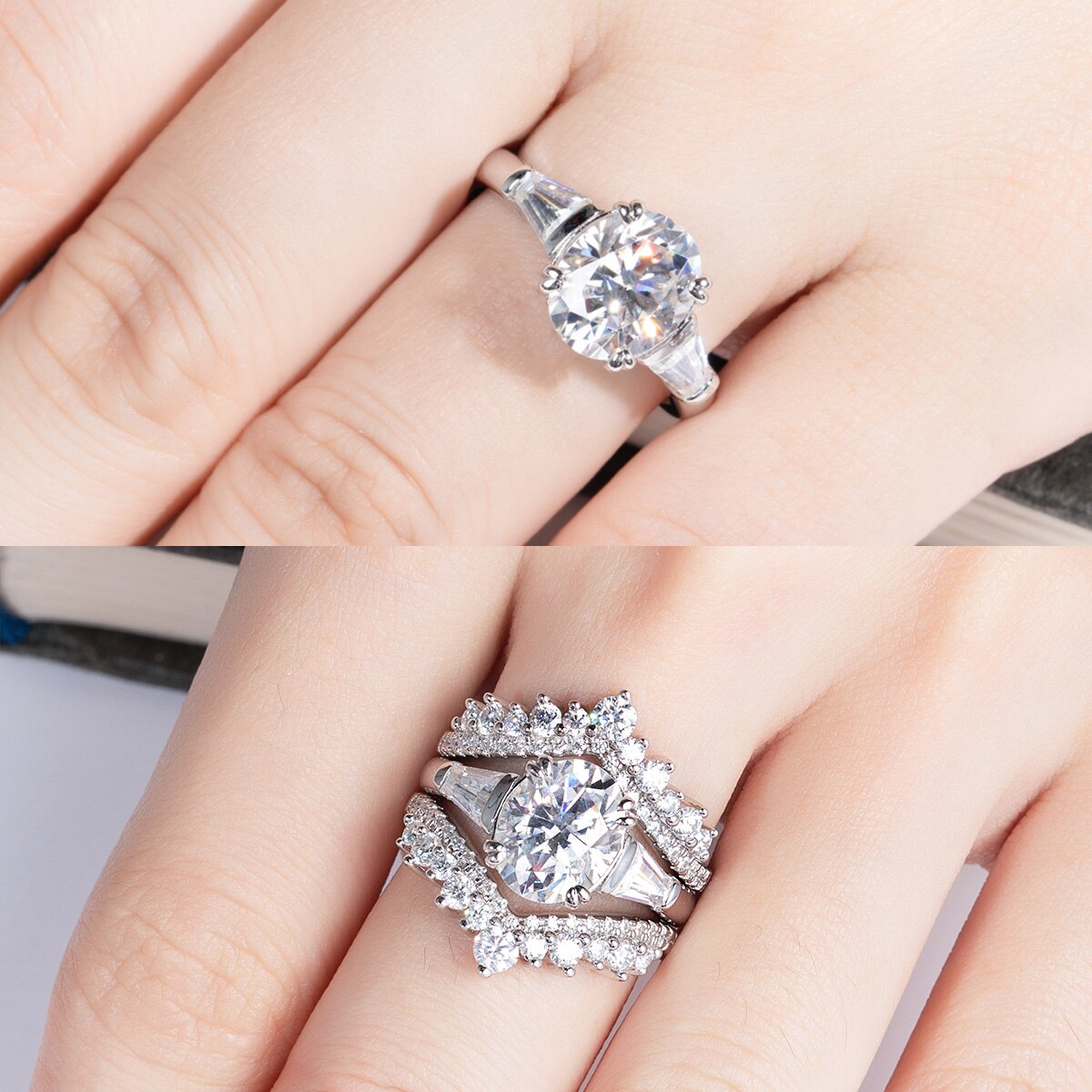 Oval Moissanite Triad Ring