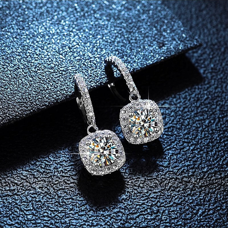 18k White Gold Plated Brilliant Moissanite Earrings