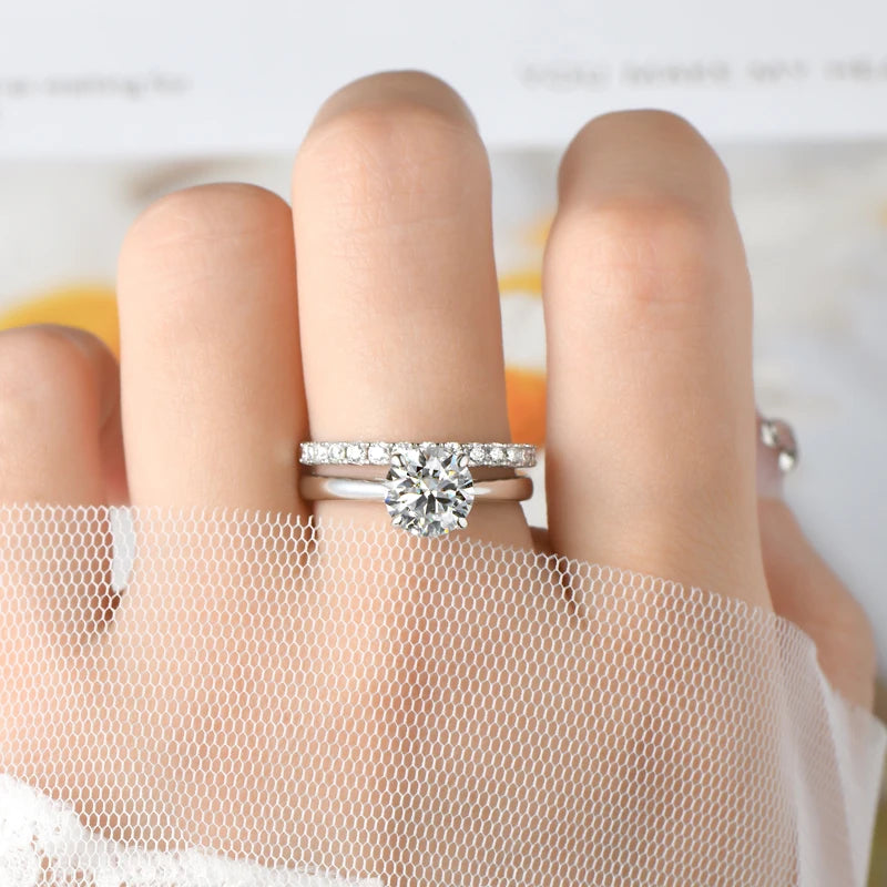 Solitaire Engagement Ring with Half Wedding Ring