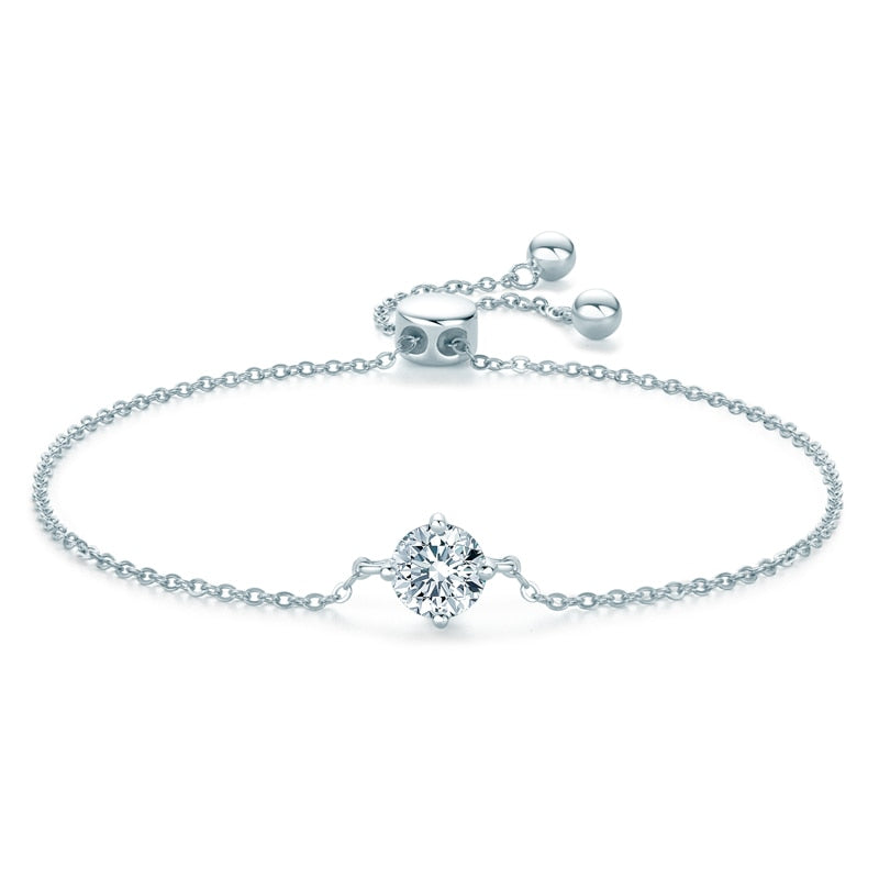 Bracelete de moissanite em prata banhada a ouro branco 14k com ajuste, coleção requintada e brilhante.