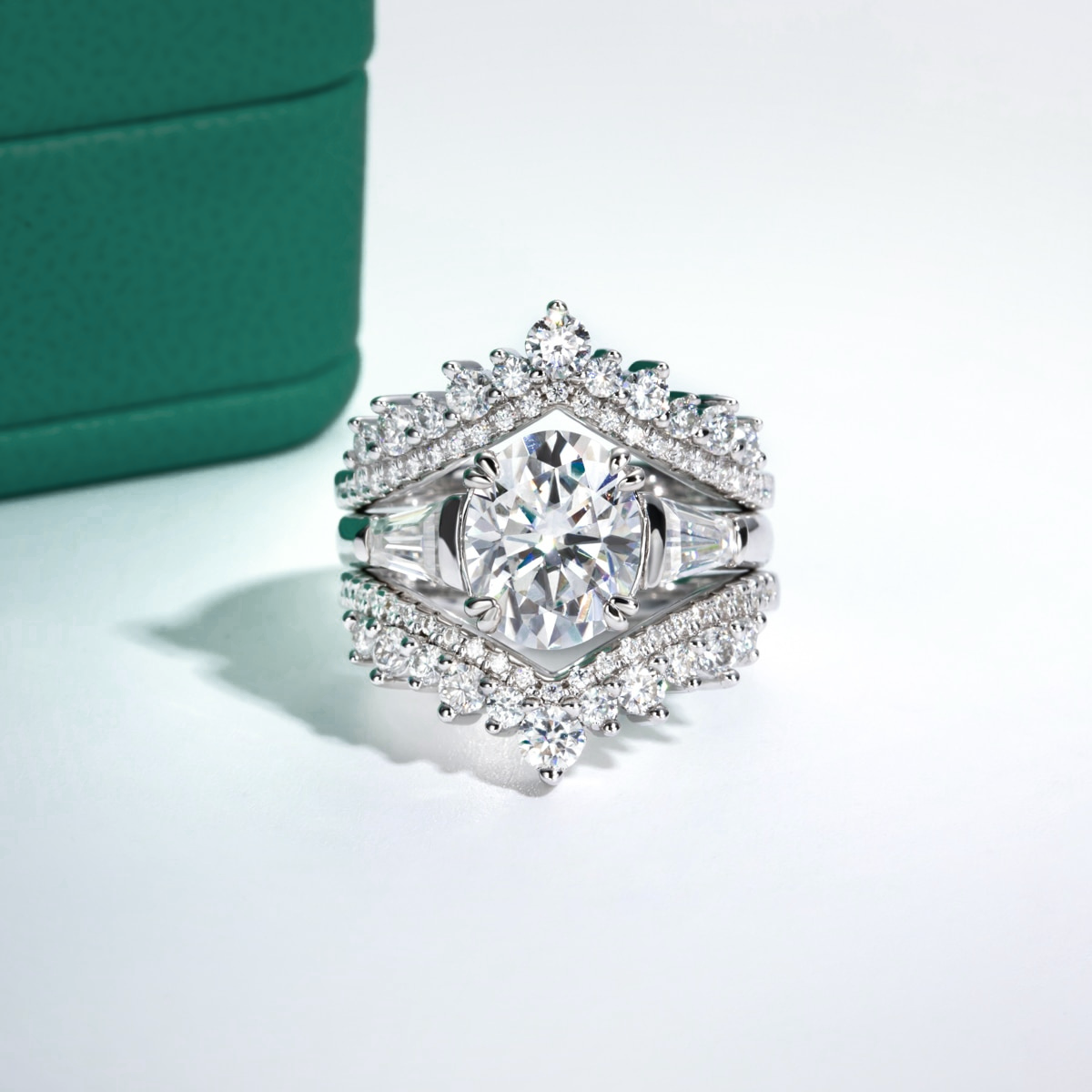 Oval Moissanite Triad Ring