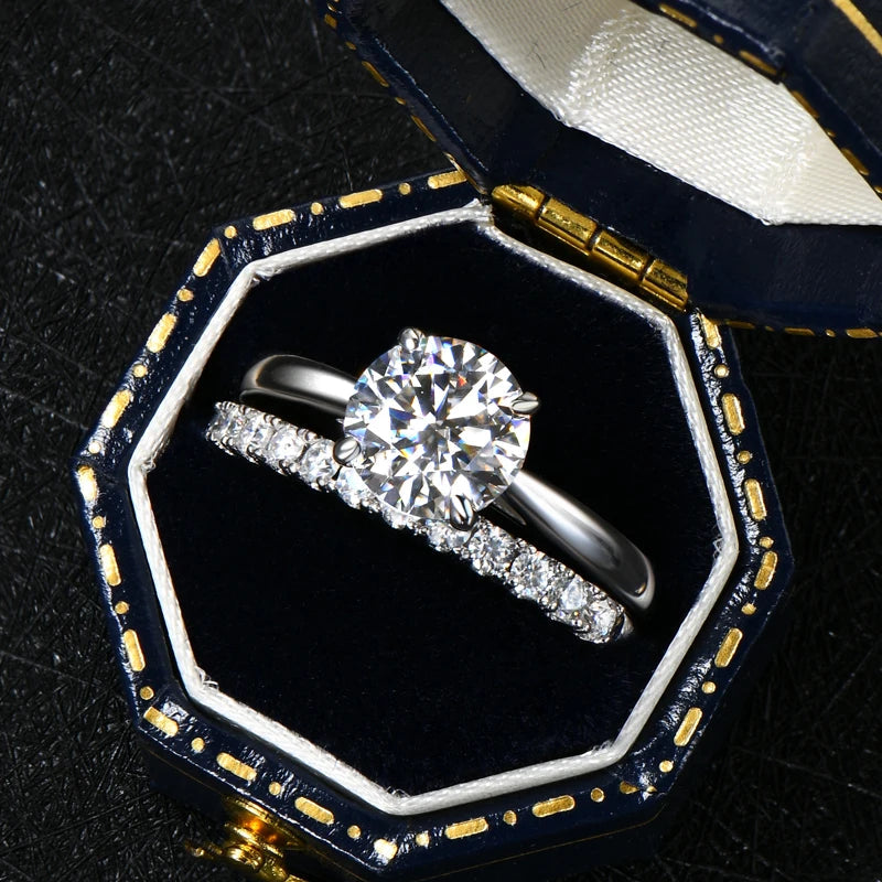 Solitaire Engagement Ring with Half Wedding Ring