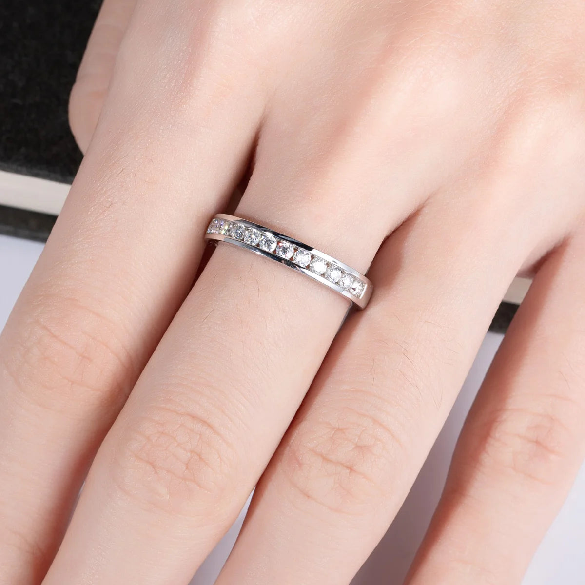 Channel Moissanite Half Ring