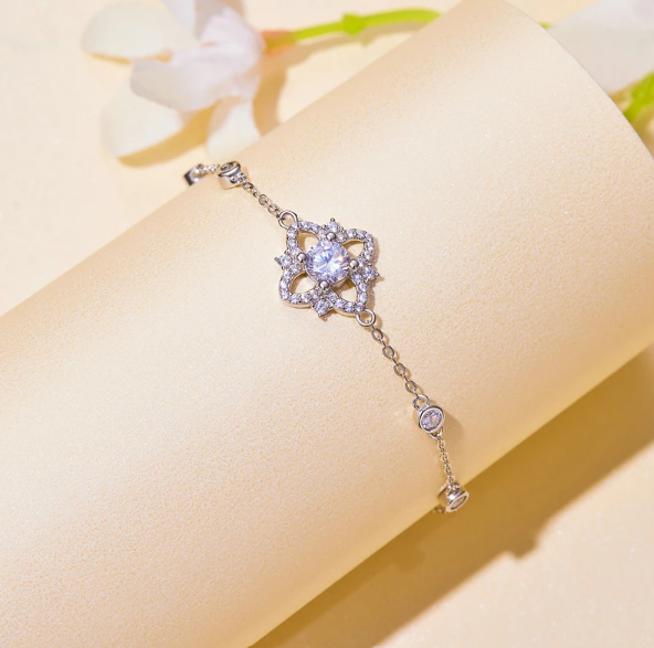 Garden Flower Bracelet with Moissanites in Silver