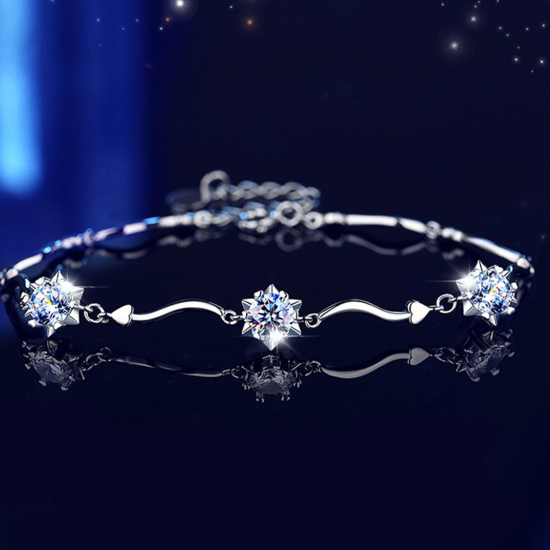 Flower of Love Bracelet with Moissanites and 14k White Gold Plated Silver