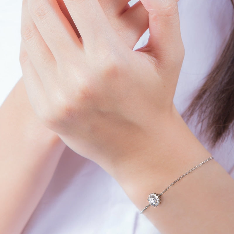 Sunbeam Bracelet with Moissanites and 14k White Gold Plated Silver
