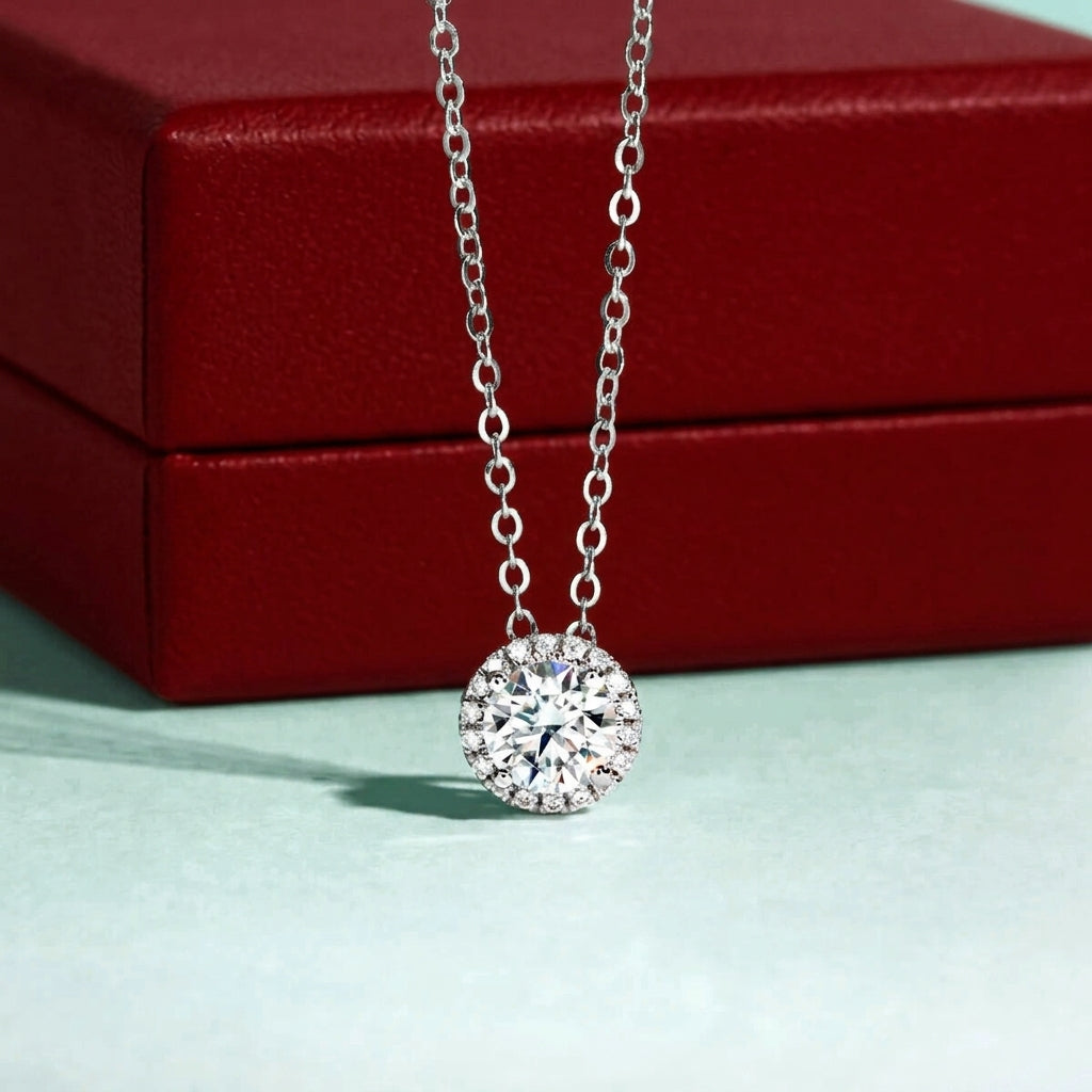 Halo Ronde Moissanite Necklace