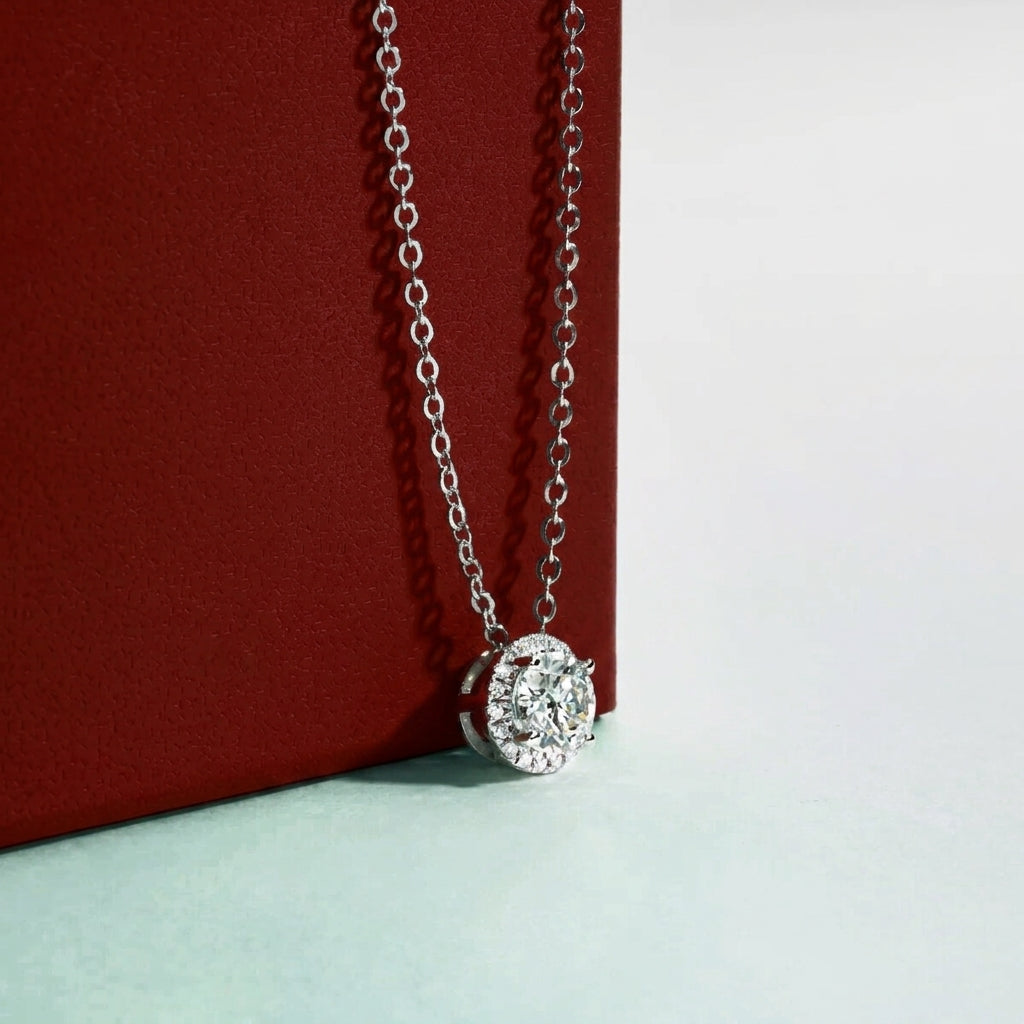 Halo Ronde Moissanite Necklace