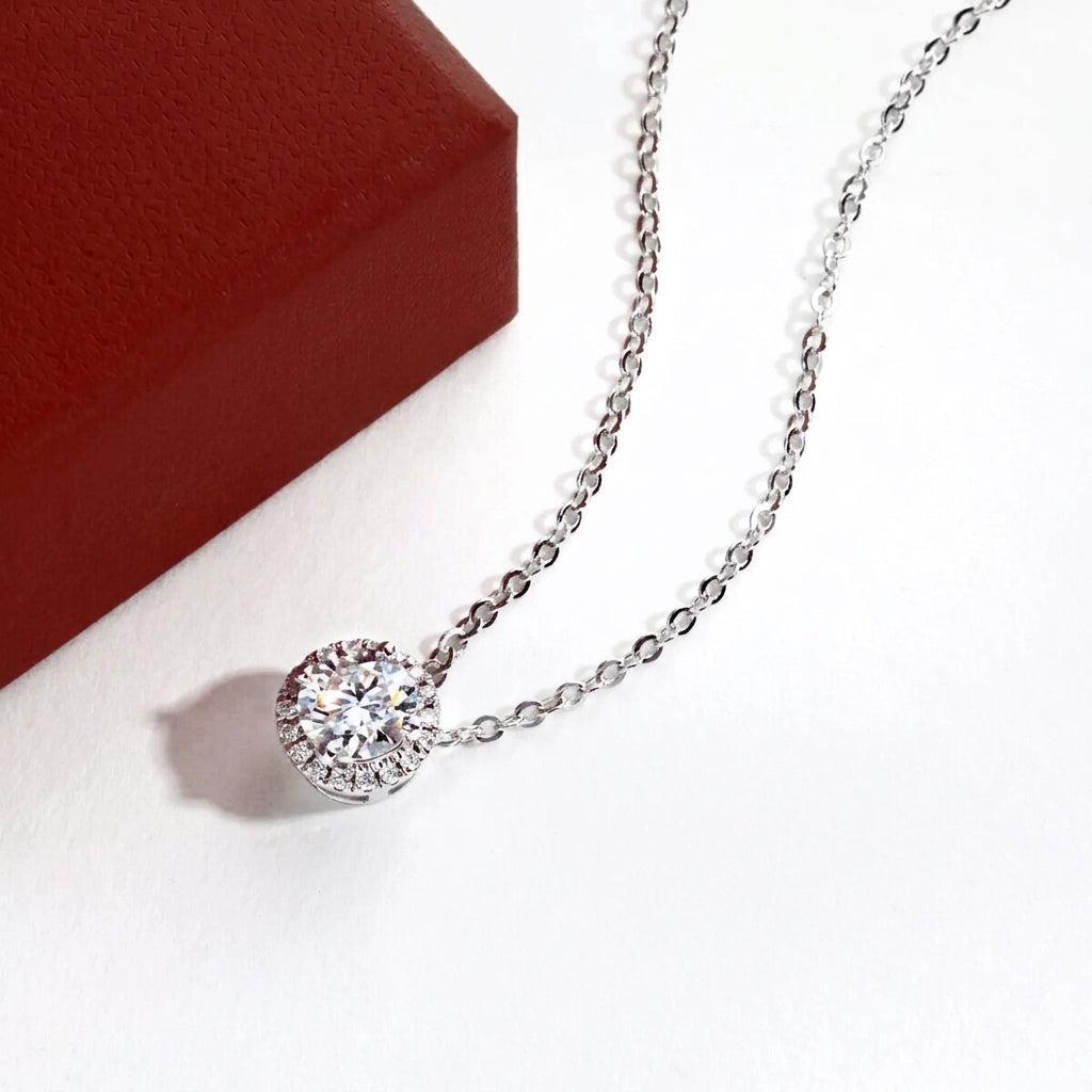 Halo Ronde Moissanite Necklace