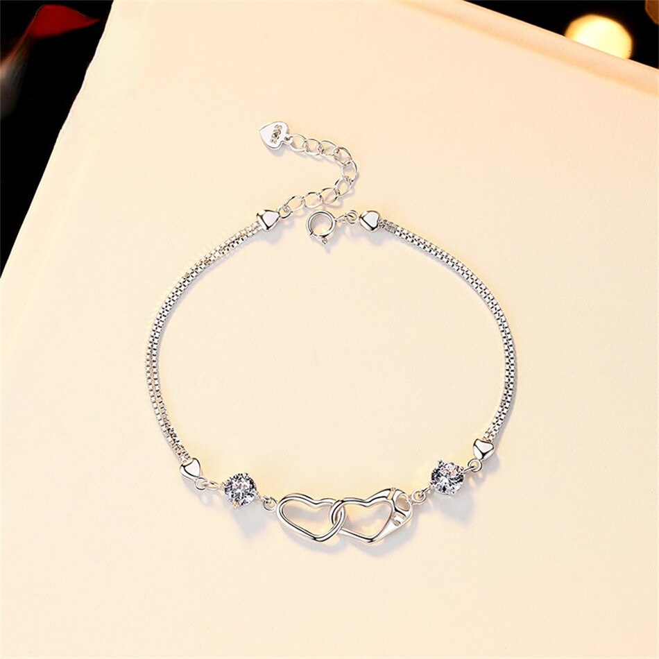 Moissanite Love Bracelet and 14k White Gold Plated Silver