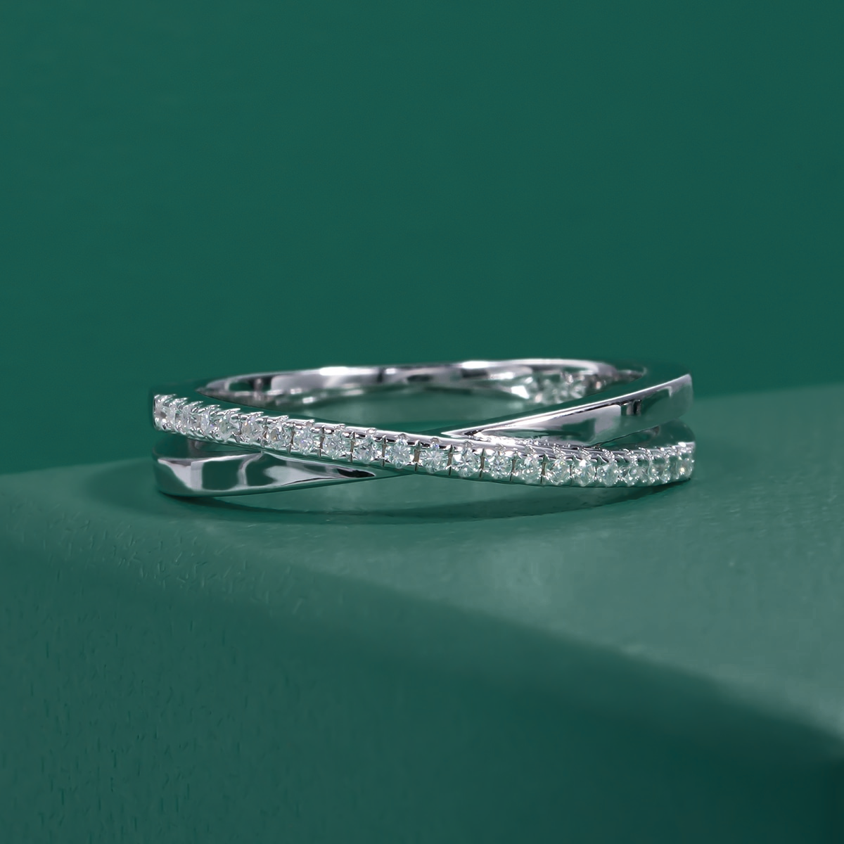 Half Moissanite Cross Wedding Ring