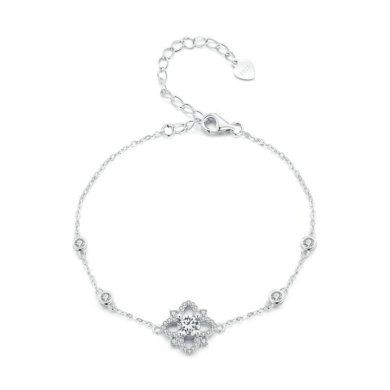Bracelete Flor do Jardim em prata com moissanite, ajuste fino.