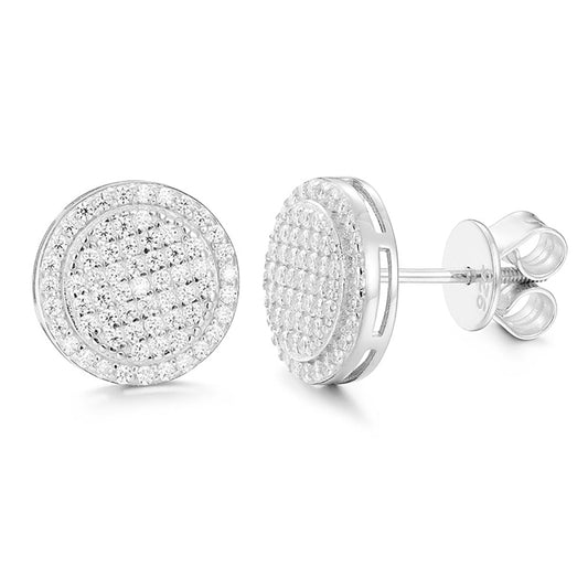 Sparkling moissanite earrings in 18k white gold plated silver.