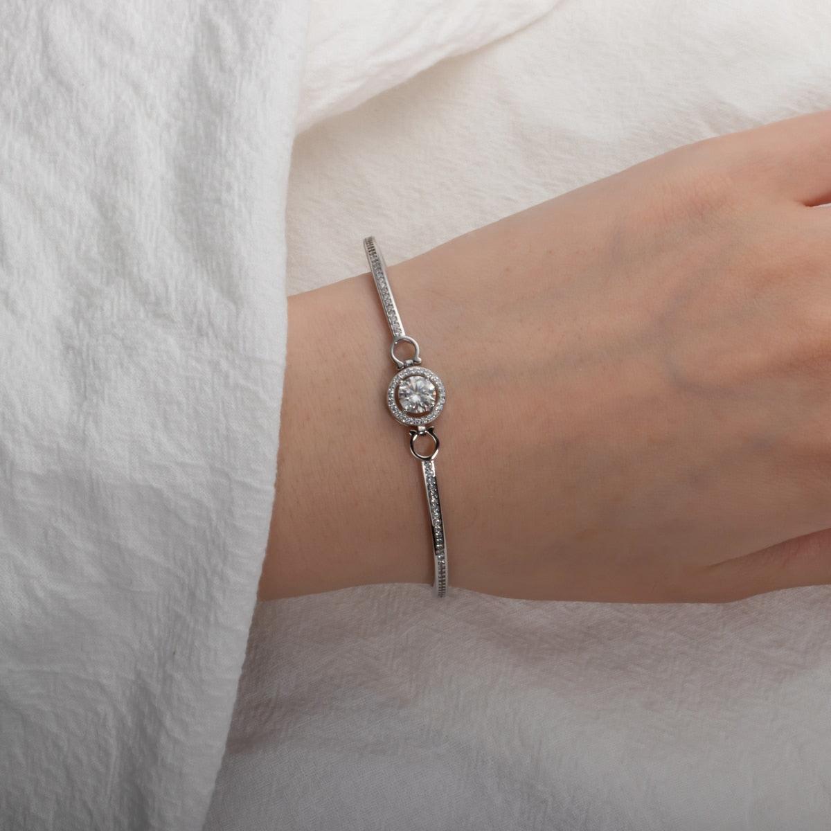 Brilliant Crown Bracelet with Moissanites and 18k White Gold Plated Silver