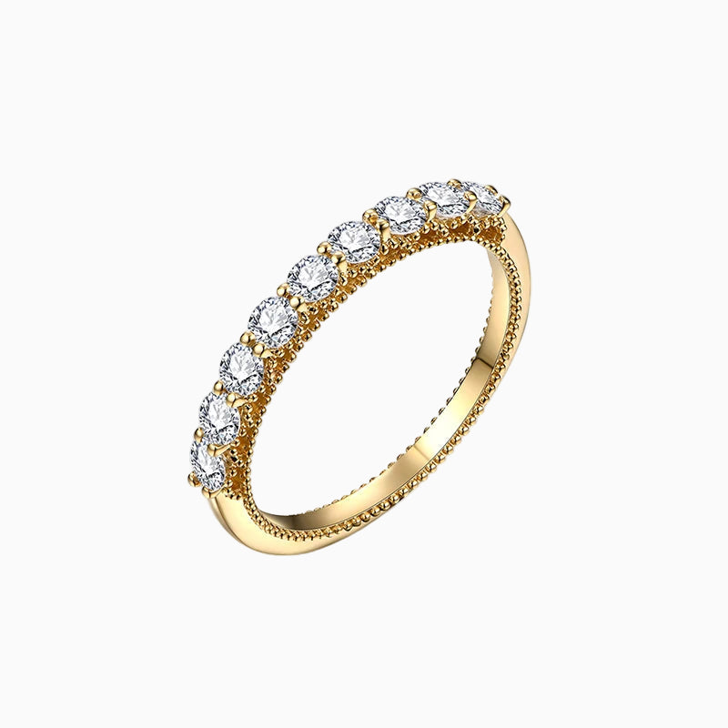 18k gold plated meia-aliança ring with moissanite stones, classic style.