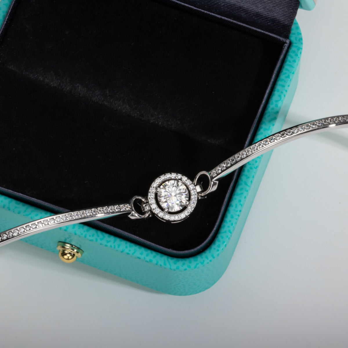 Brilliant Crown Bracelet with Moissanites and 18k White Gold Plated Silver