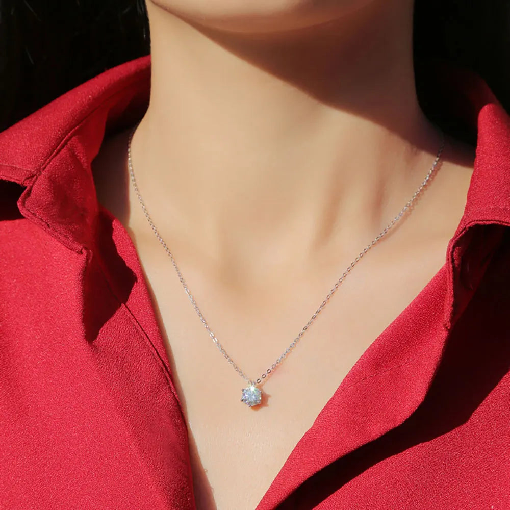 Silver Moissanite Point of Light Necklace