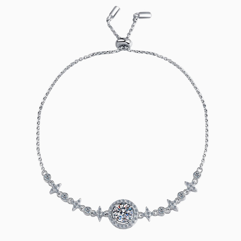 Bracelete Rainha do Gelo em moissanites e prata banhada a ouro branco 18k.