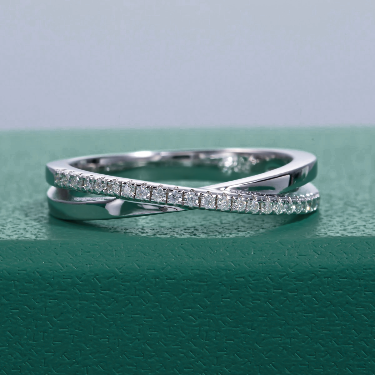 Half Moissanite Cross Wedding Ring