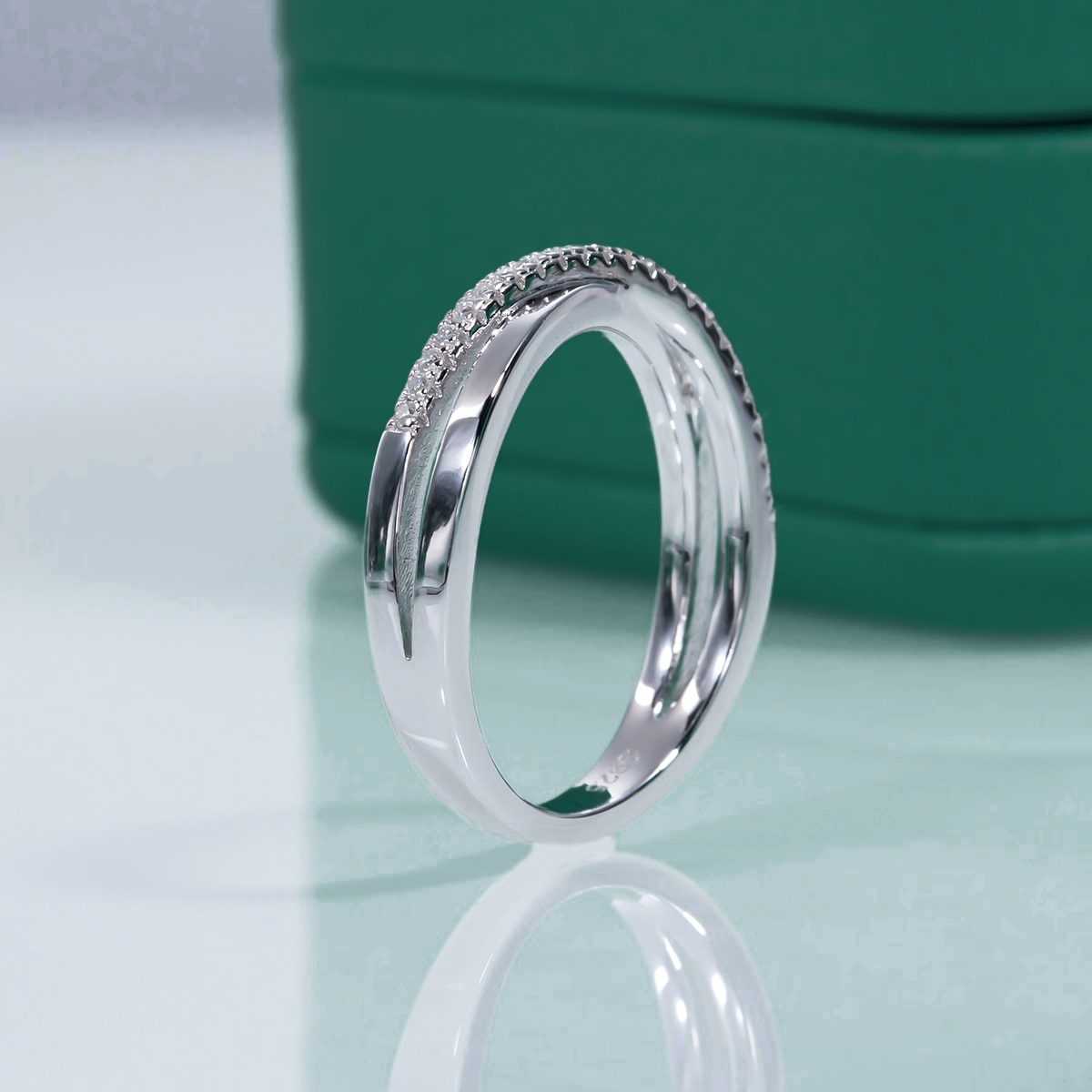 Half Moissanite Cross Wedding Ring