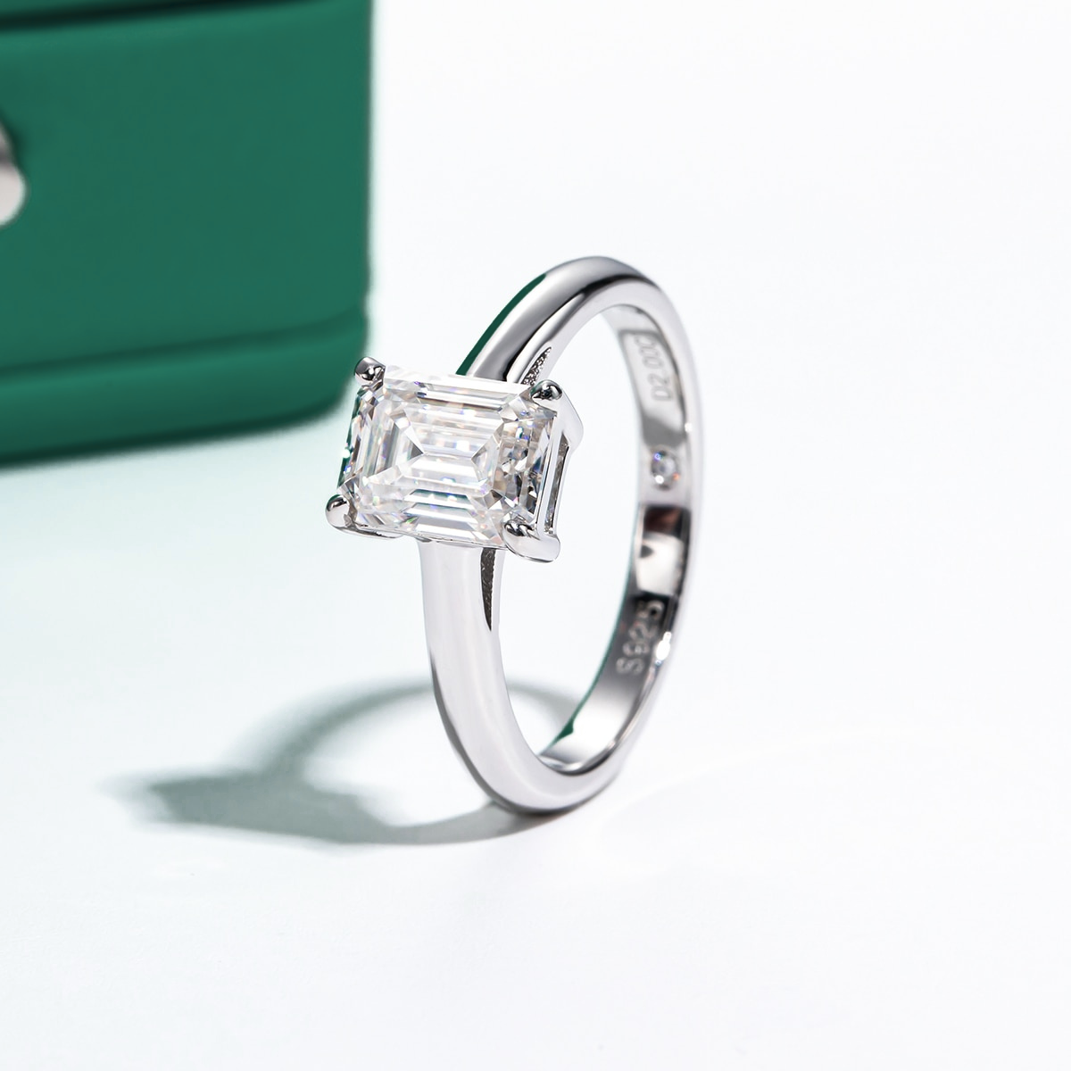 Emerald Moissanite Solitaire Ring