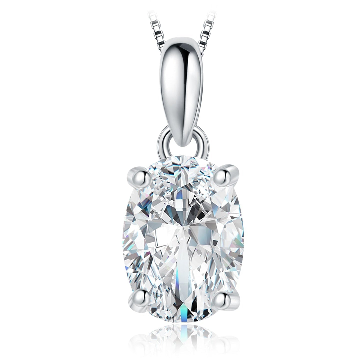 Oval Necklace with 4 Moissanite Claws 18k White Gold Plated